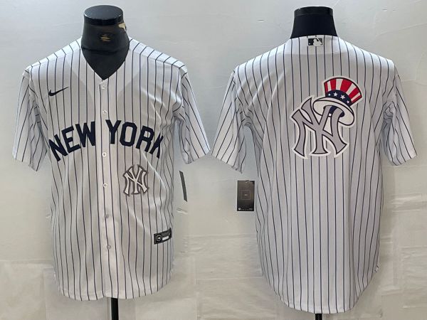 Men New York Yankees Blank White Stripe Game Nike 2024 MLB Jersey style 6